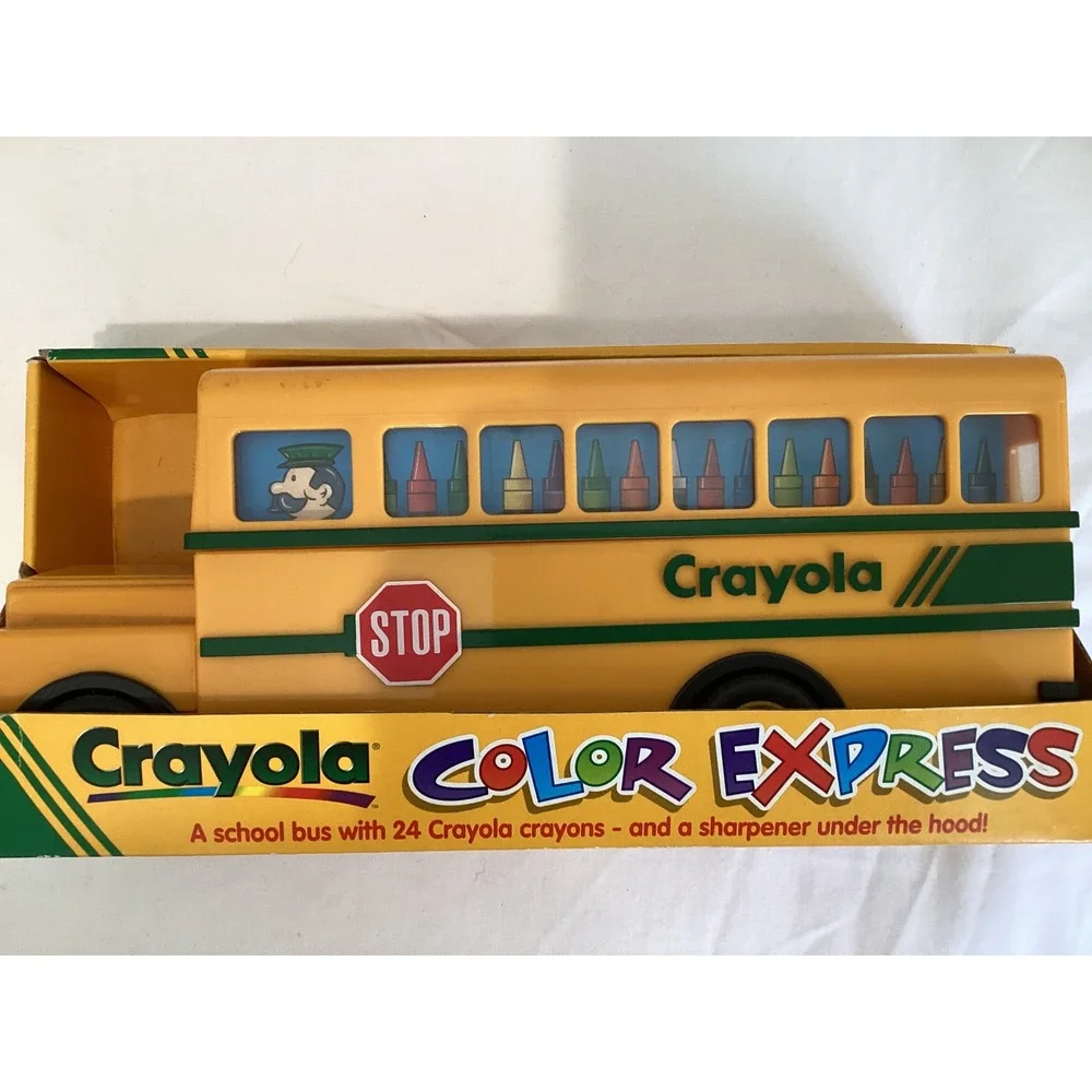 Vintage 1993 Crayola Color Express School Bus Crayon Holder & Sharpener Set